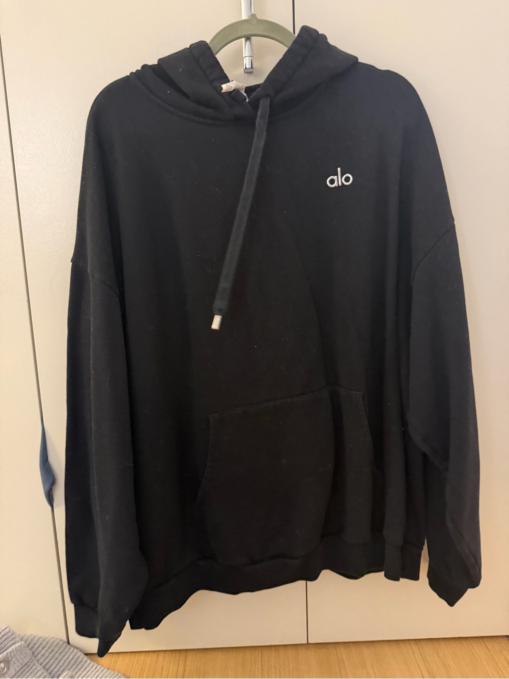 ALO Yoga Men’s Black Hoodie with Small White Embroidered Logo